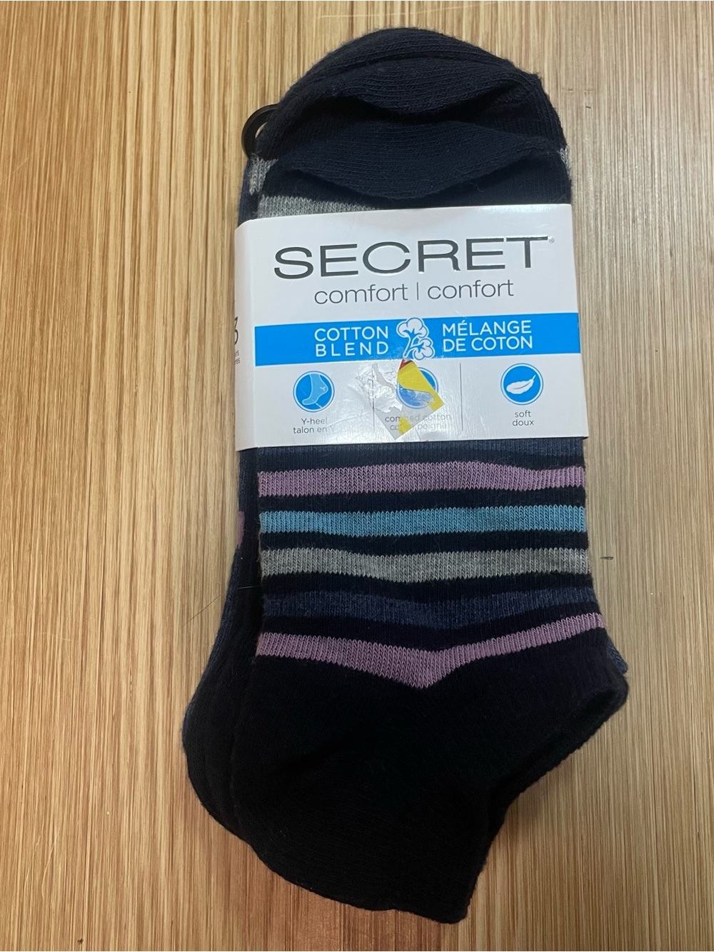 No-Show Athletic Socks - Black with Pink & Blue Stripes